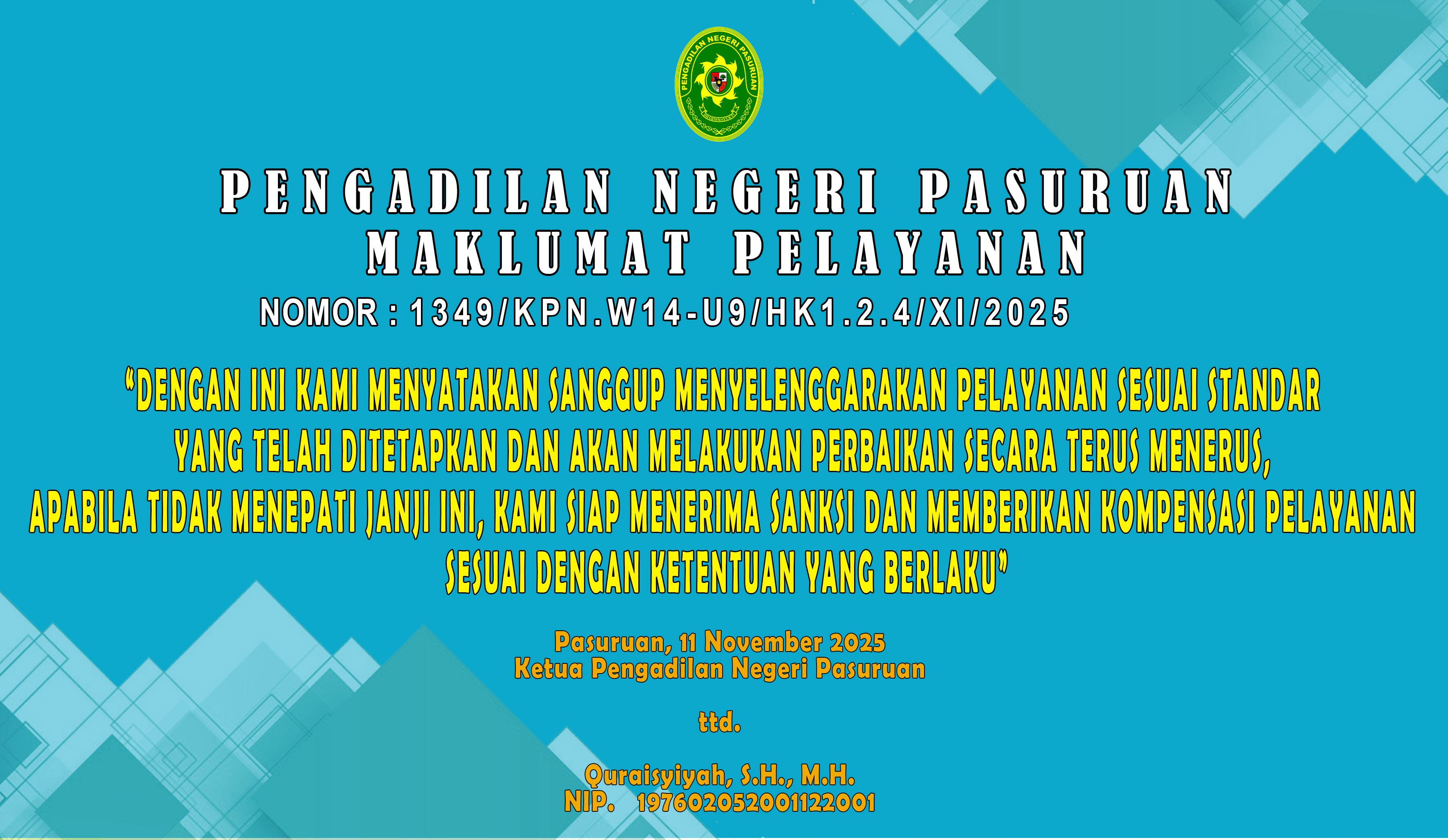 Standart dan Maklumat Pelayanan Pengadilan Negeri Pasuruan